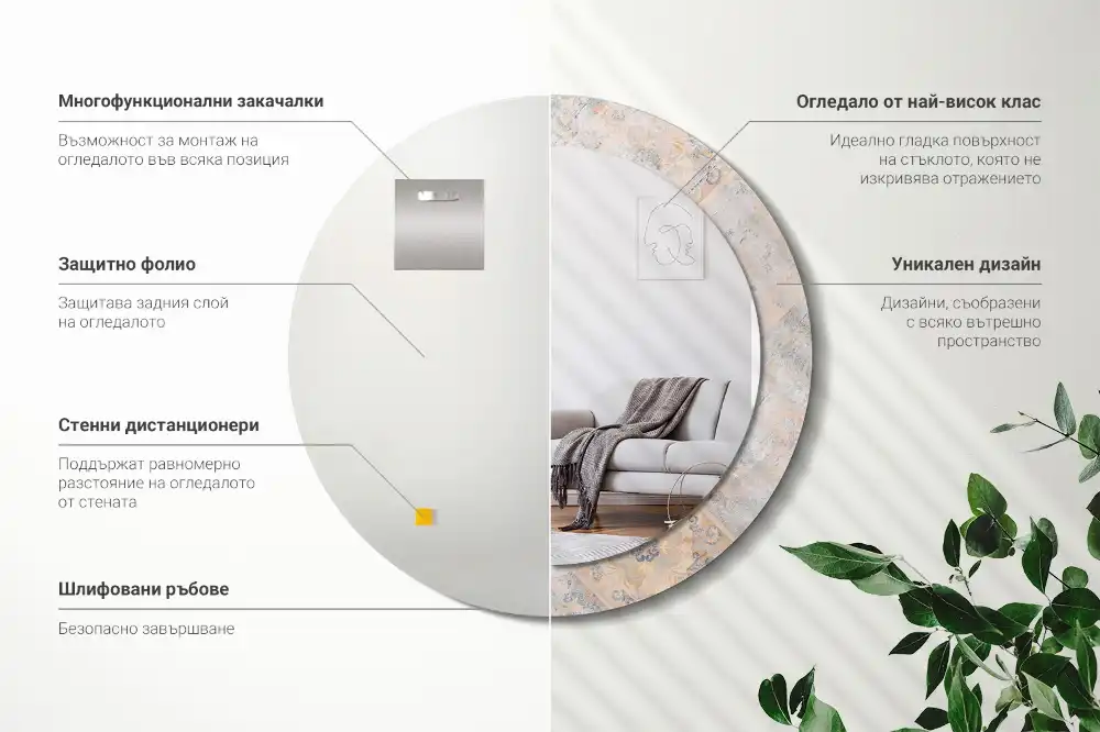 Round printed mirror Abraded tiles