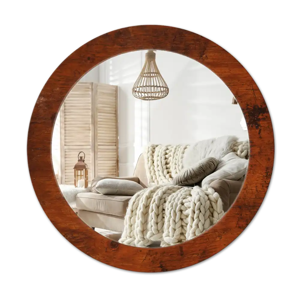 Round wall mirror decor Natural wood