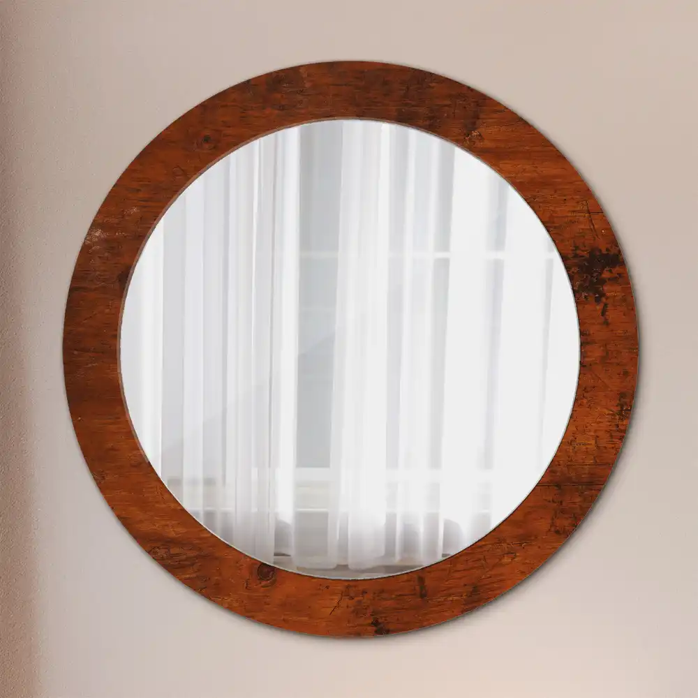 Round wall mirror decor Natural wood