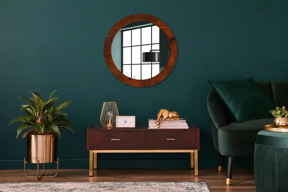 Round wall mirror decor Natural wood