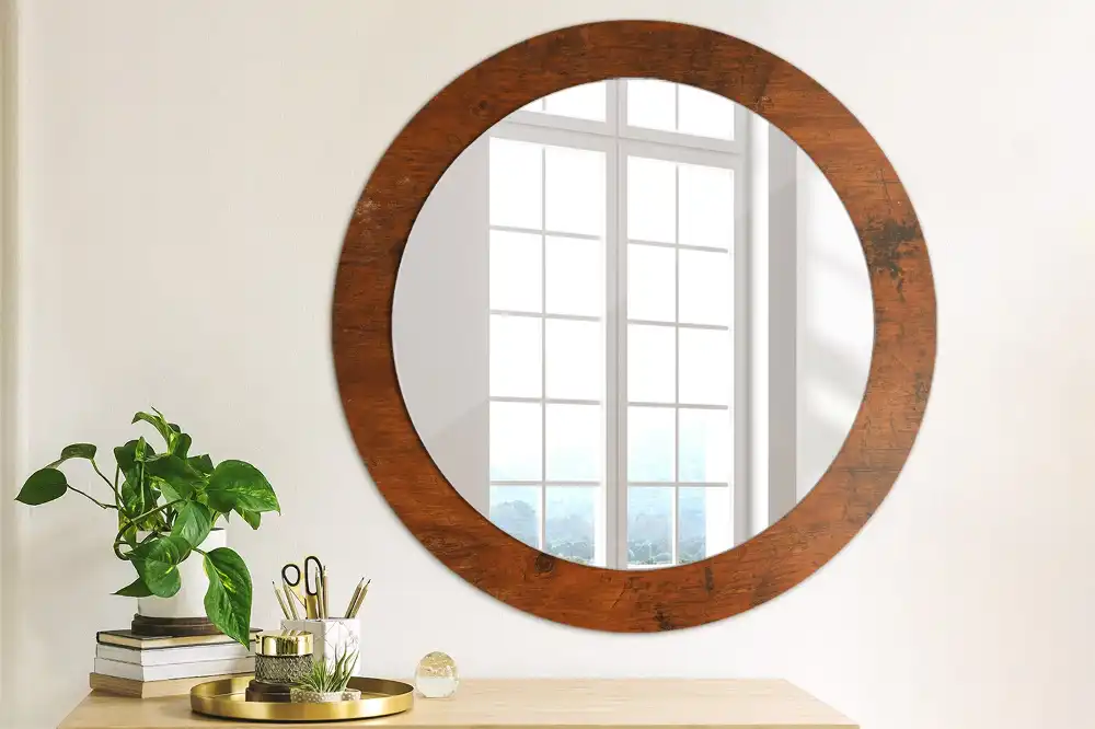 Round wall mirror decor Natural wood