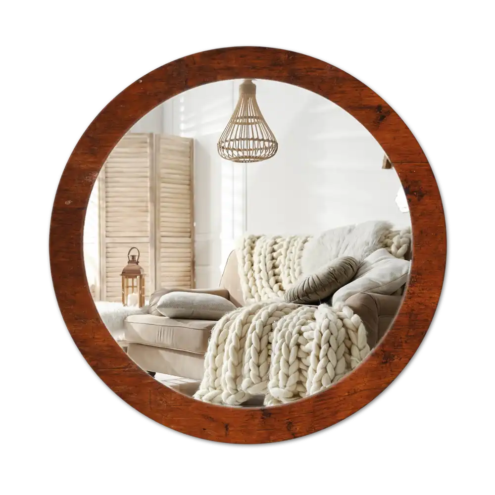 Round wall mirror decor Natural wood