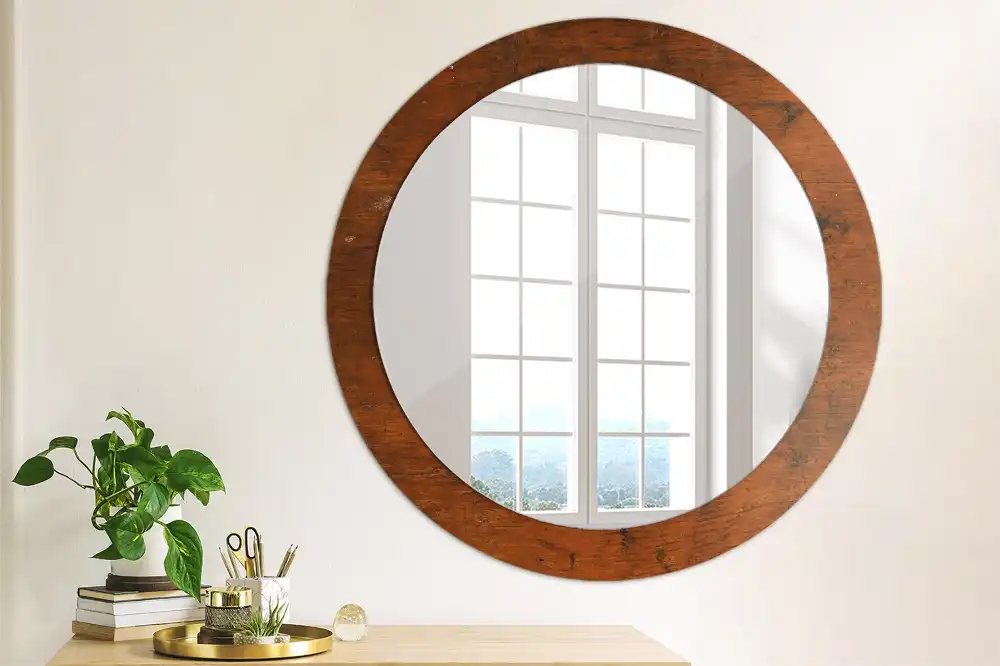 Round wall mirror decor Natural wood
