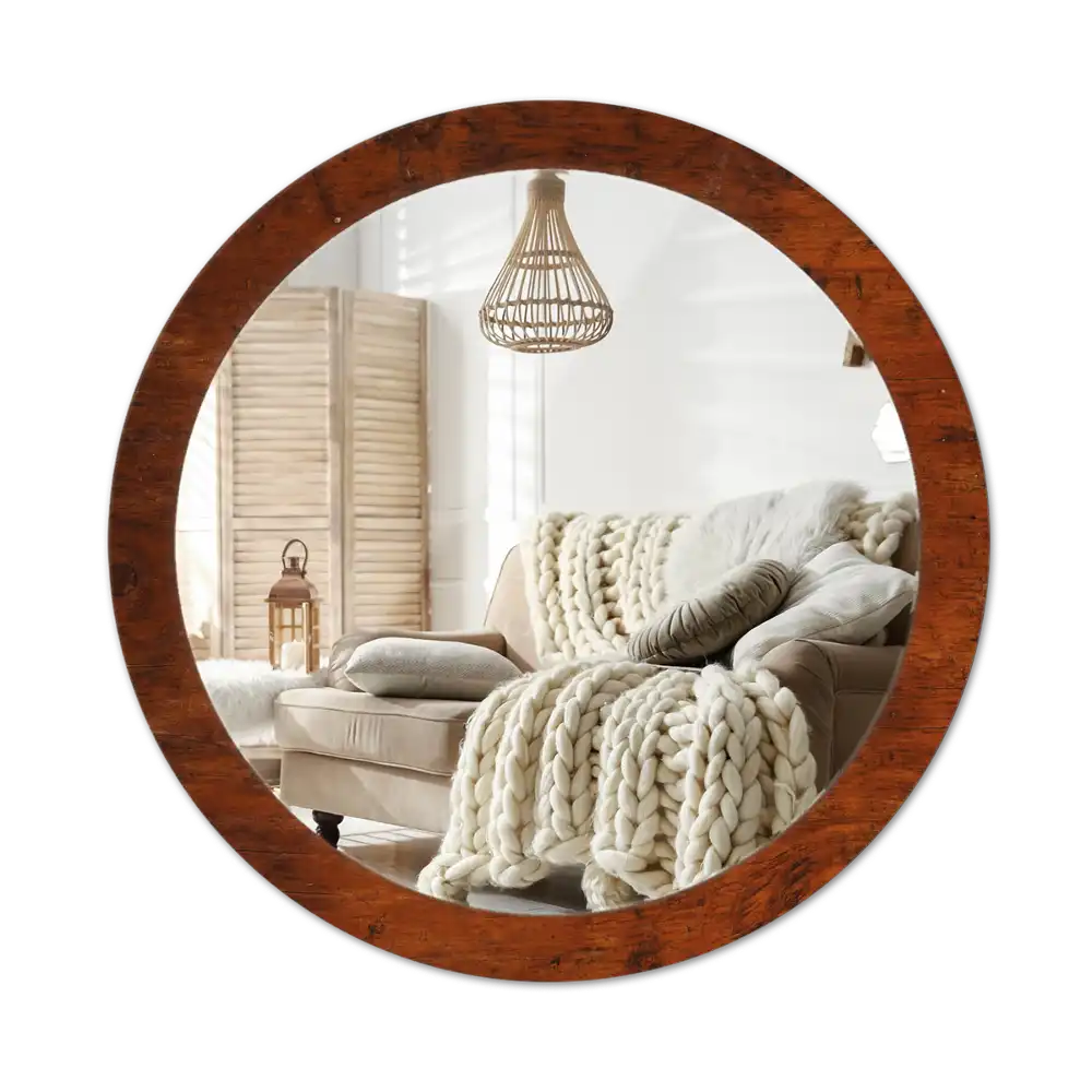 Round wall mirror decor Natural wood