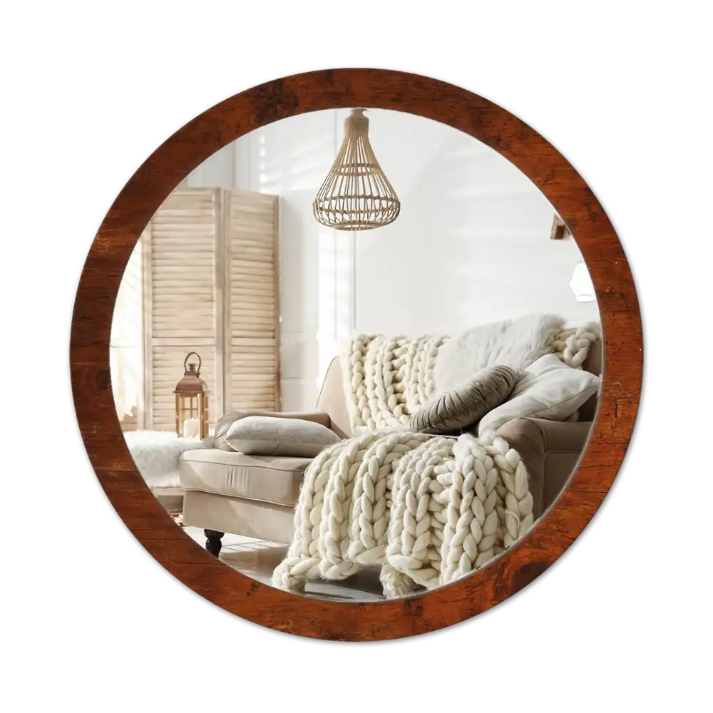 Round wall mirror decor Natural wood