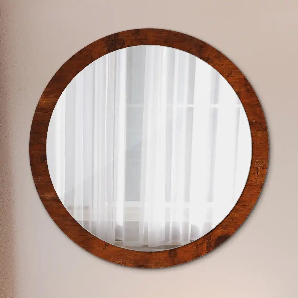 Round wall mirror decor Natural wood