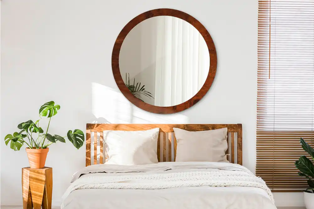 Round wall mirror decor Natural wood