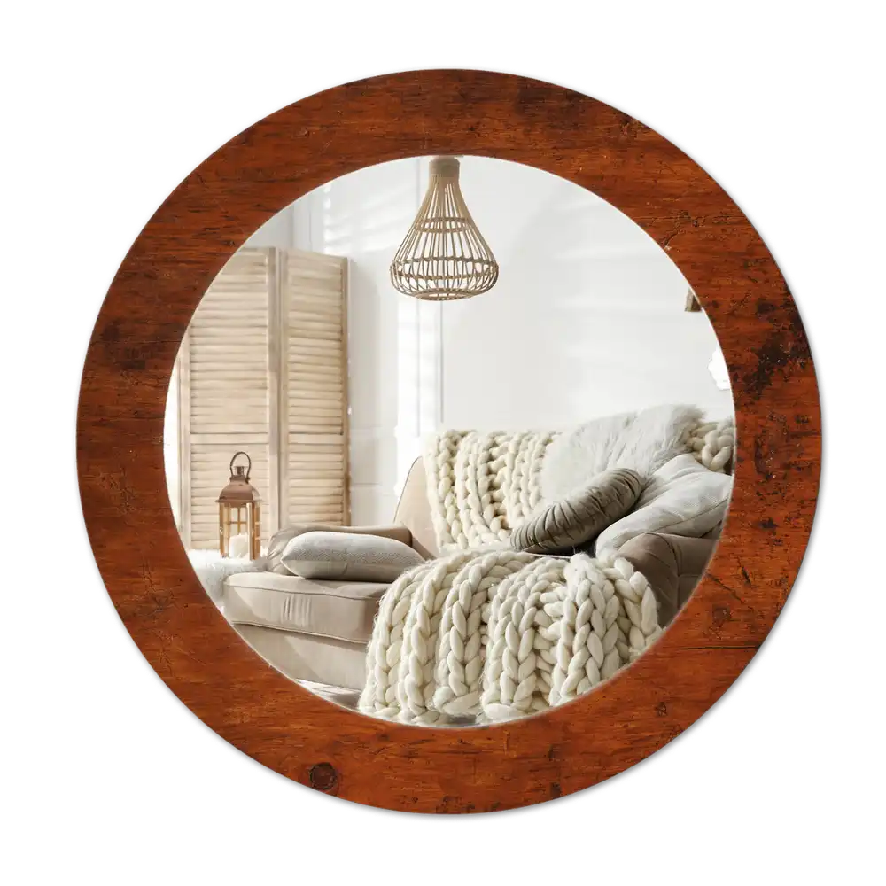 Round wall mirror decor Natural wood