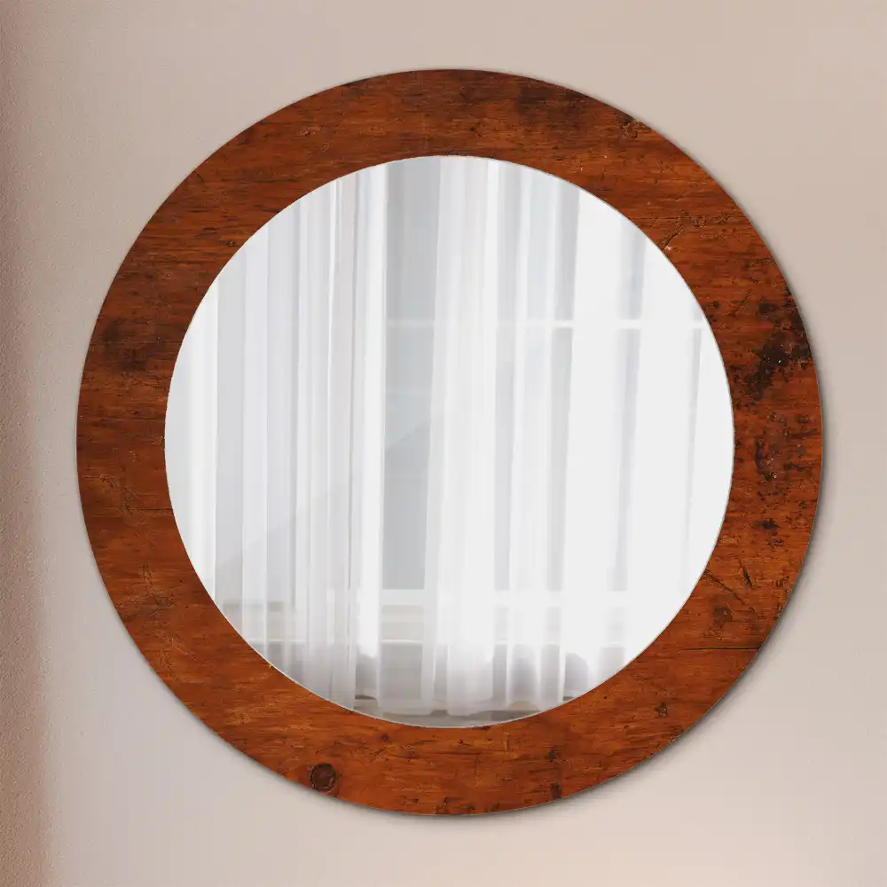 Round wall mirror decor Natural wood