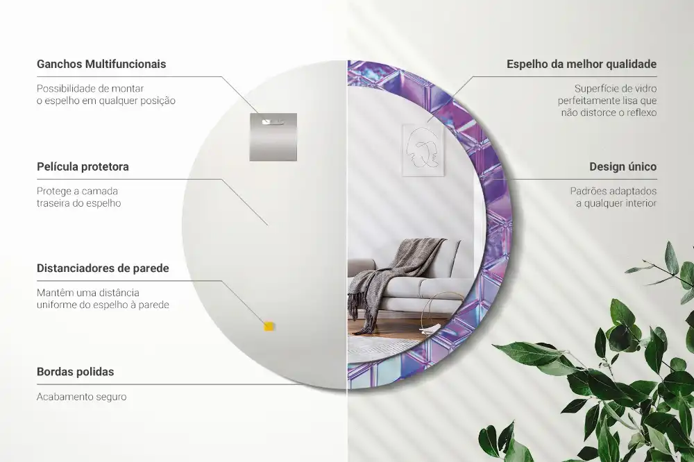 Round mirror frame with print Crystal pattern