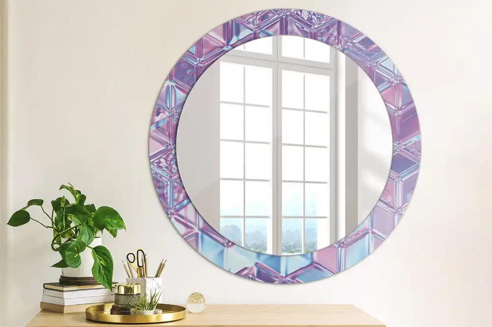 Round mirror frame with print Crystal pattern
