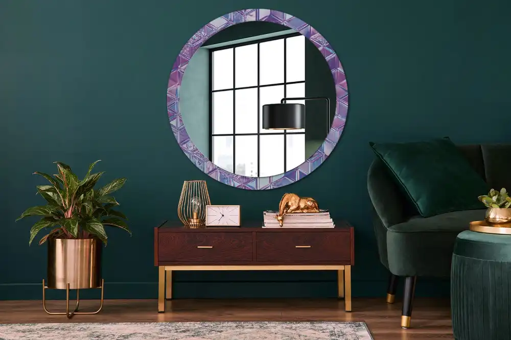 Round mirror frame with print Crystal pattern