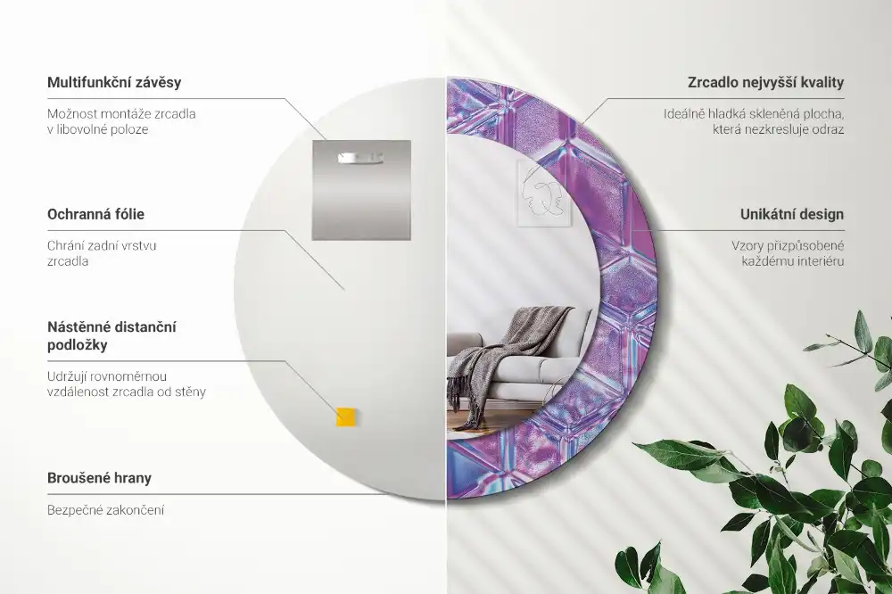 Round mirror frame with print Crystal pattern