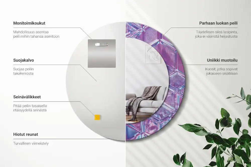 Round mirror frame with print Crystal pattern