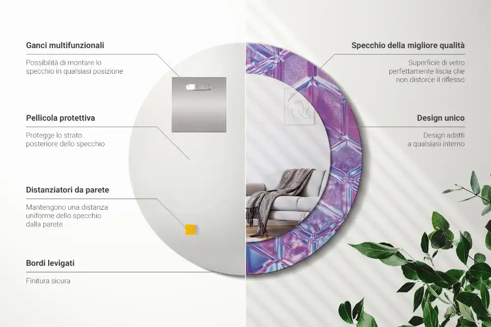 Round mirror frame with print Crystal pattern