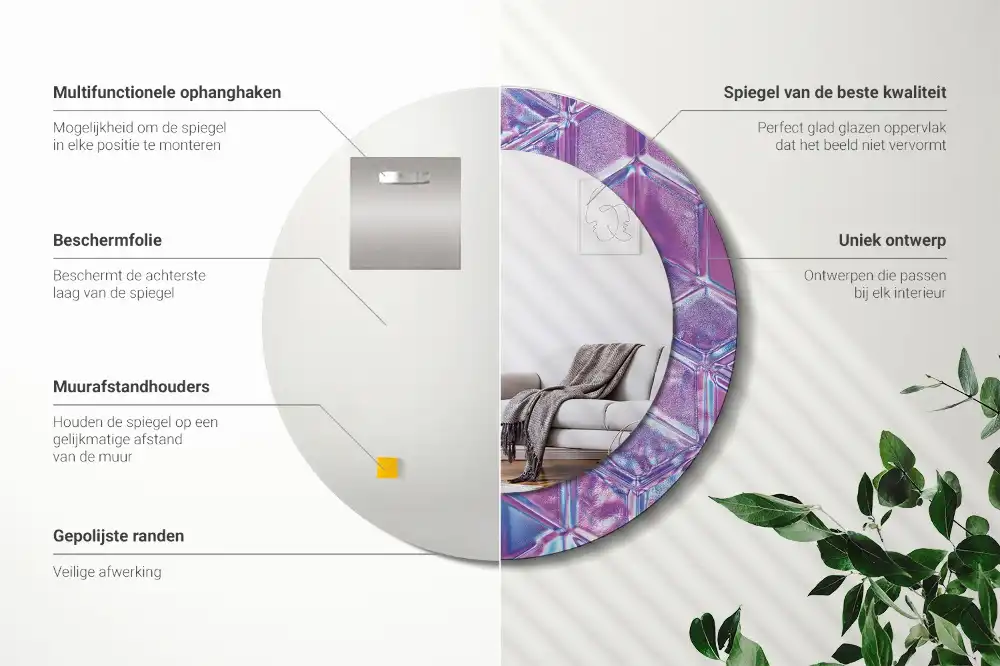 Round mirror frame with print Crystal pattern