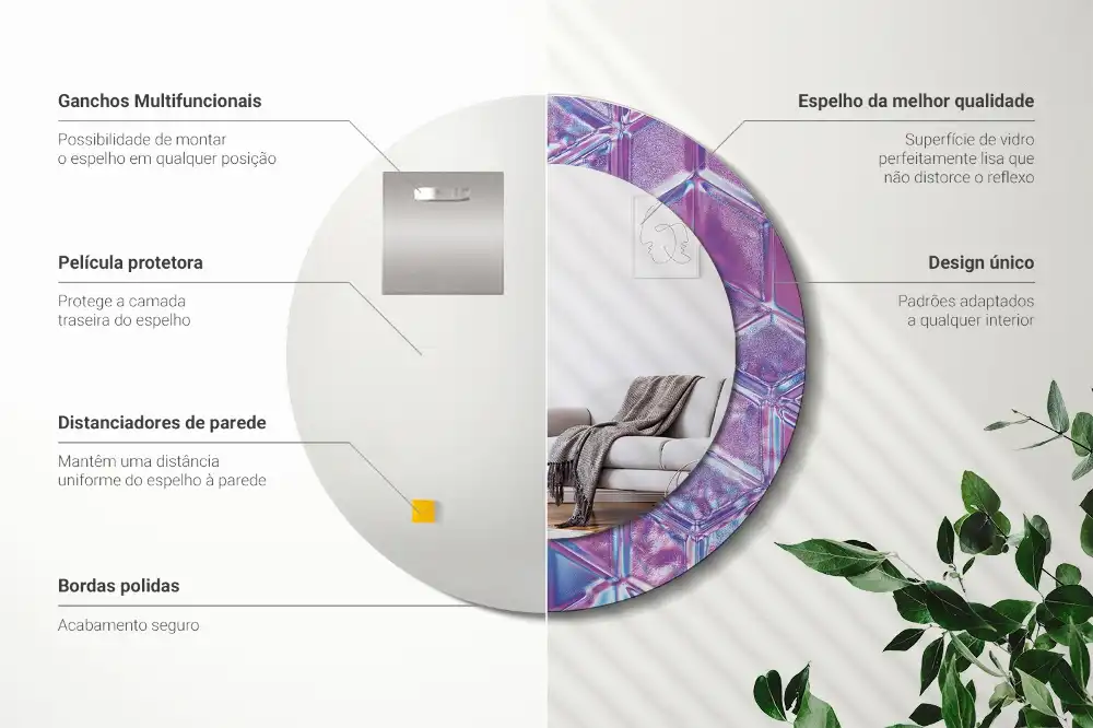 Round mirror frame with print Crystal pattern