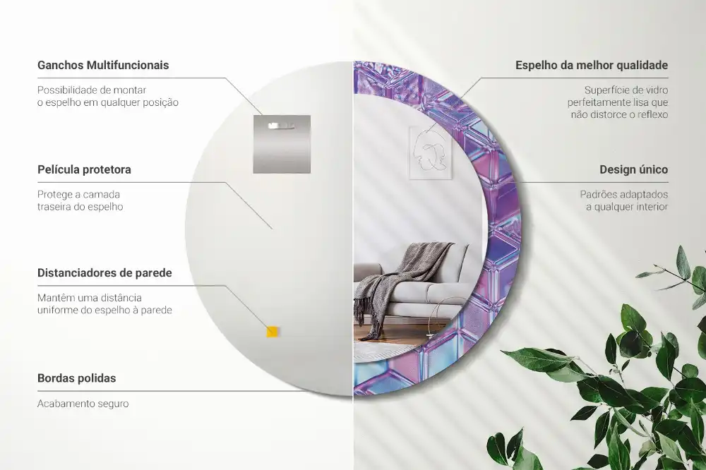 Round mirror frame with print Crystal pattern