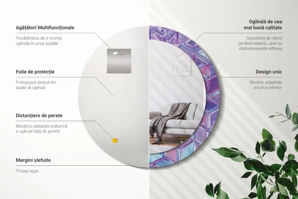 Round mirror frame with print Crystal pattern