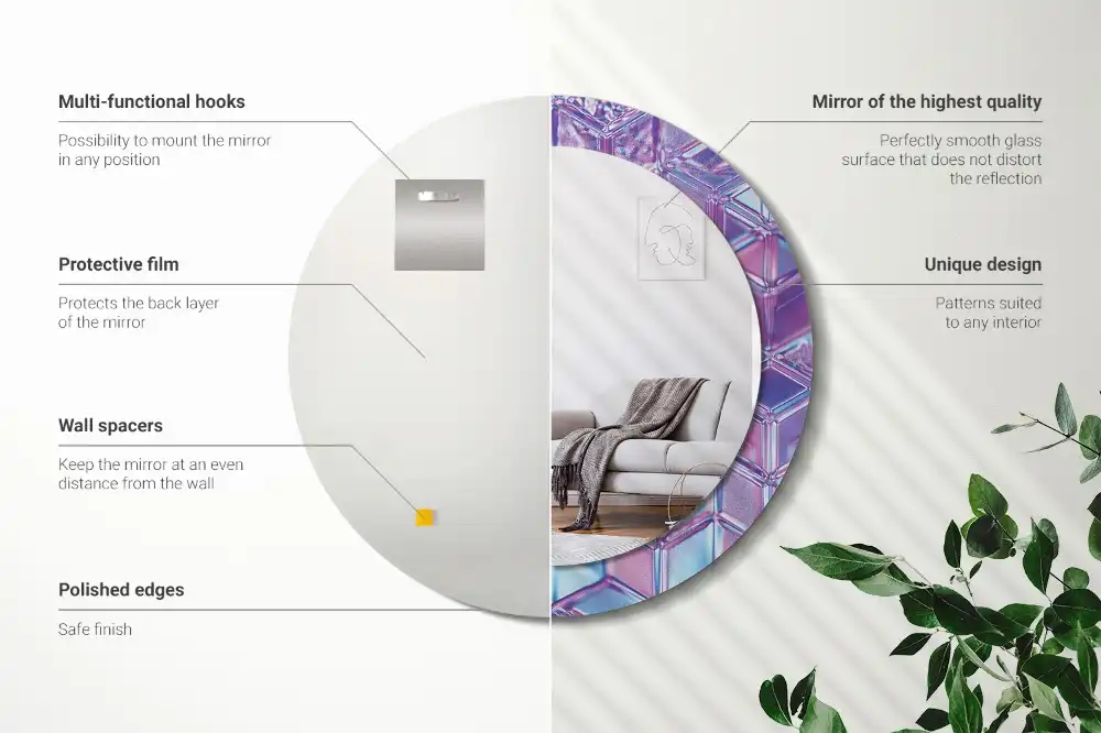 Round mirror frame with print Crystal pattern