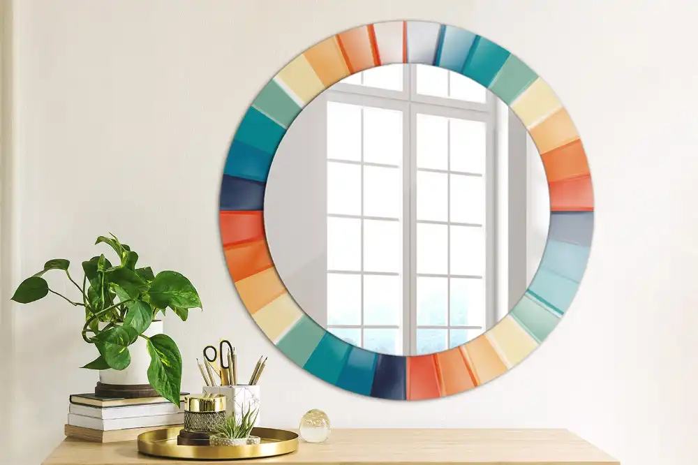 Round printed mirror Colorful Rays Tiles