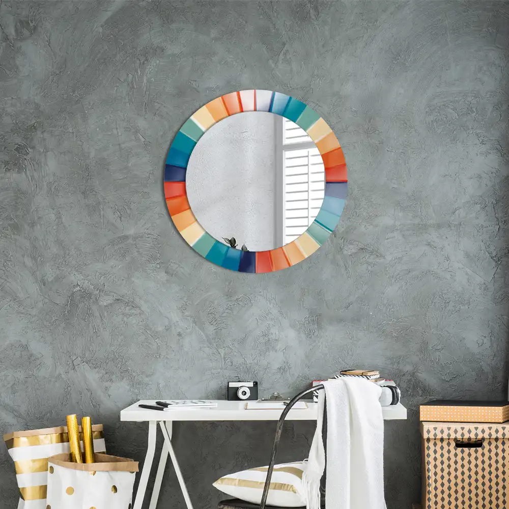 Round printed mirror Colorful Rays Tiles