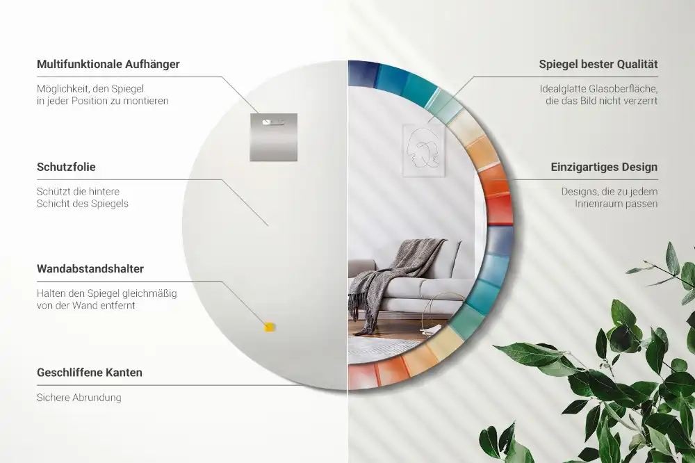 Round printed mirror Colorful Rays Tiles