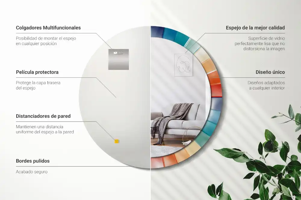 Round printed mirror Colorful Rays Tiles