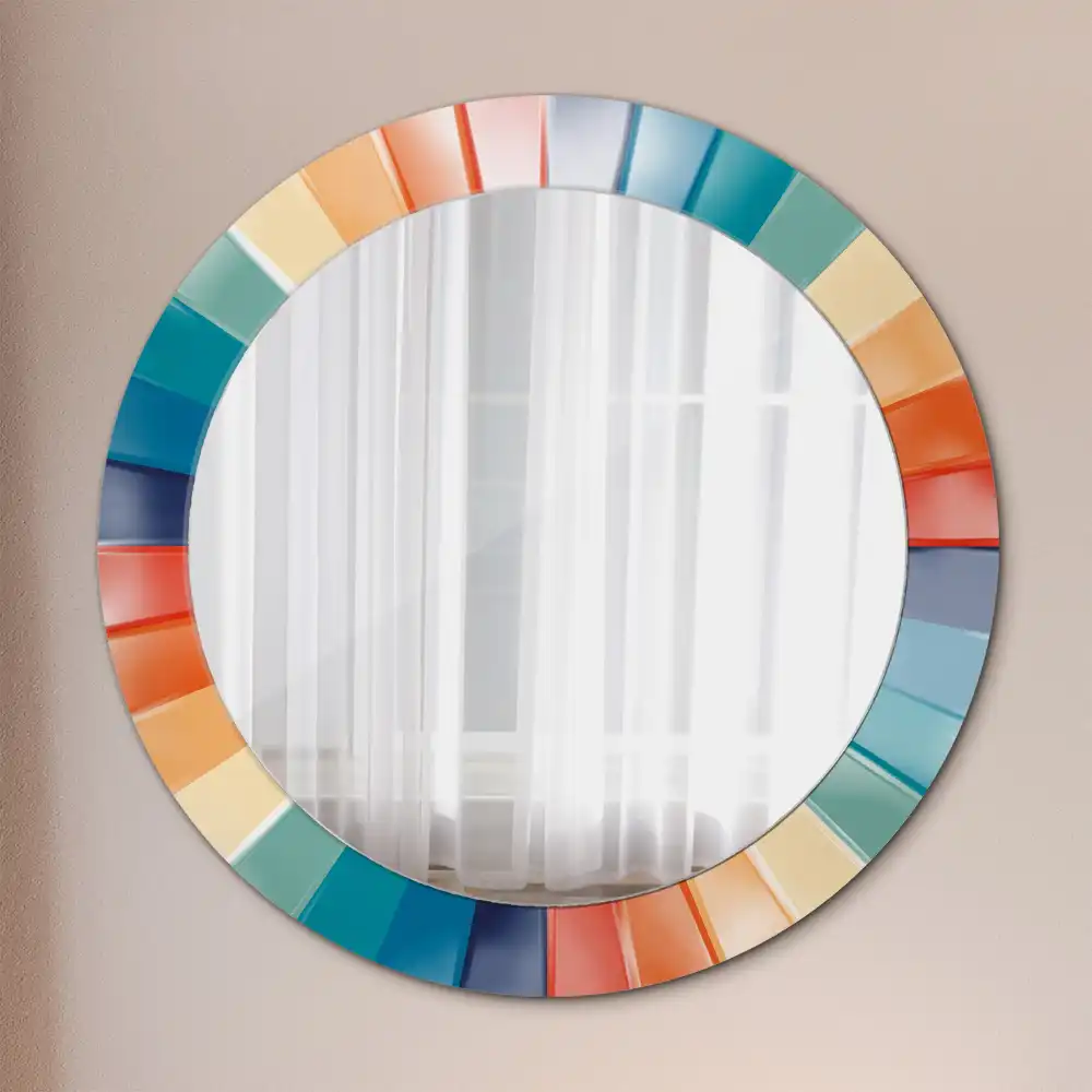 Round printed mirror Colorful Rays Tiles