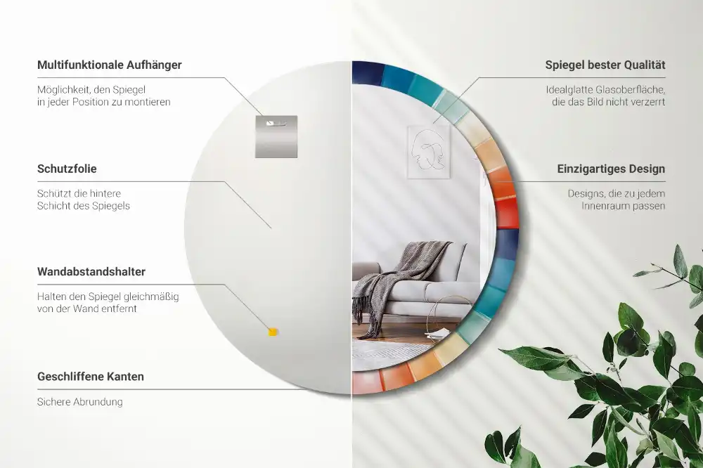 Round printed mirror Colorful Rays Tiles