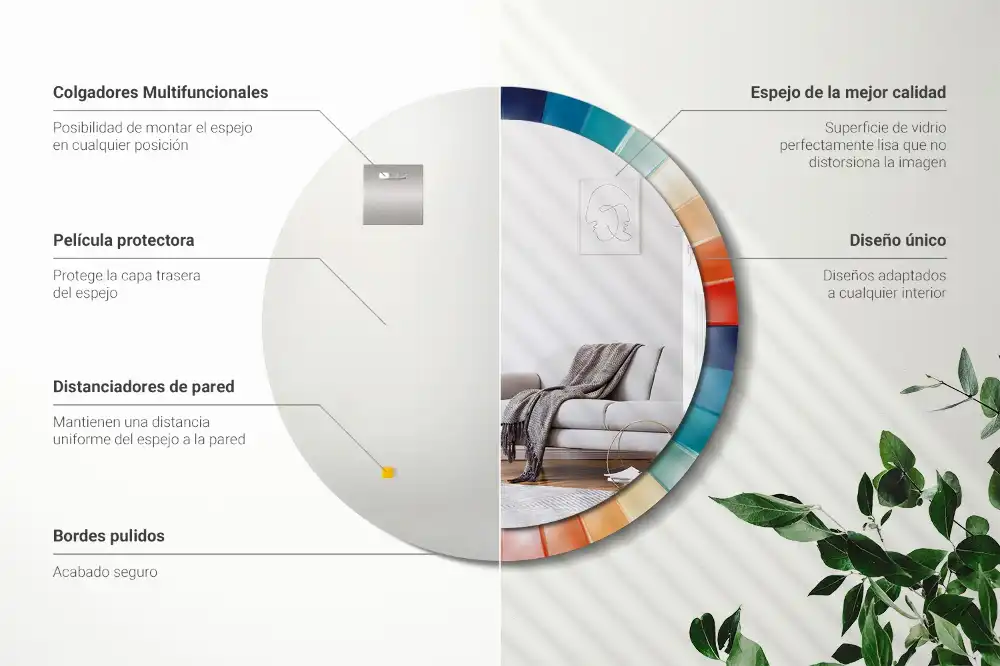 Round printed mirror Colorful Rays Tiles