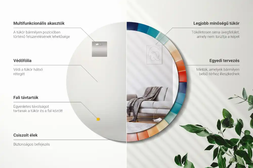 Round printed mirror Colorful Rays Tiles