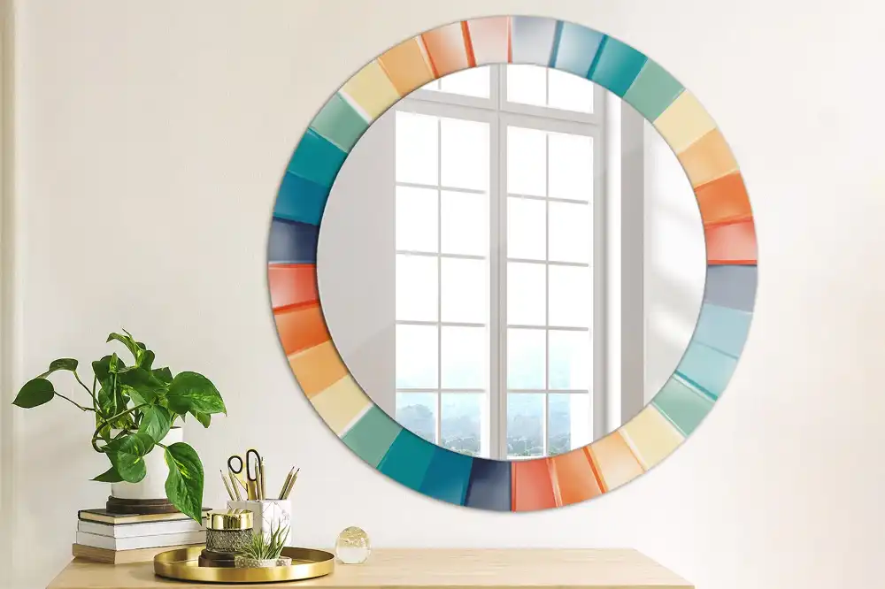 Round printed mirror Colorful Rays Tiles