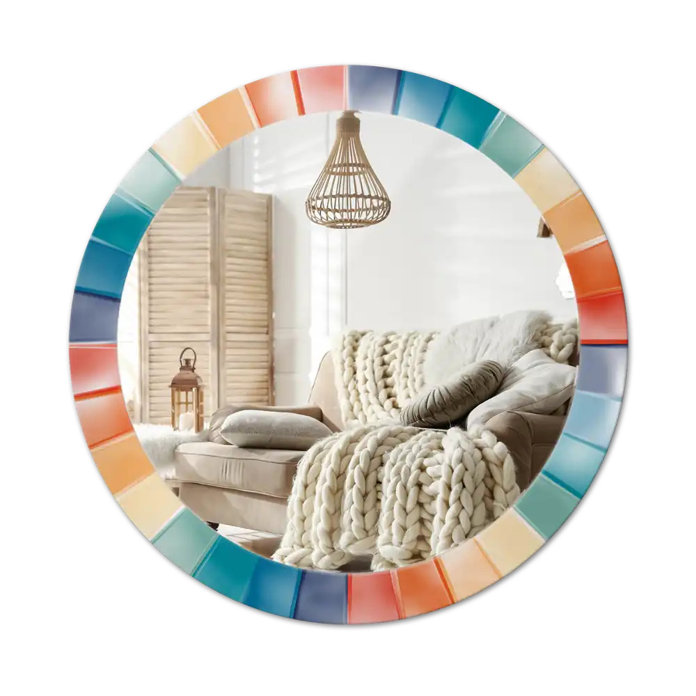 Round printed mirror Colorful Rays Tiles