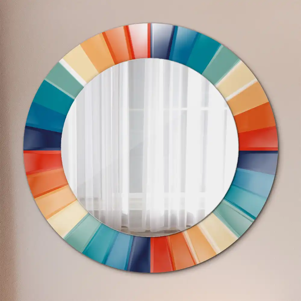 Round printed mirror Colorful Rays Tiles