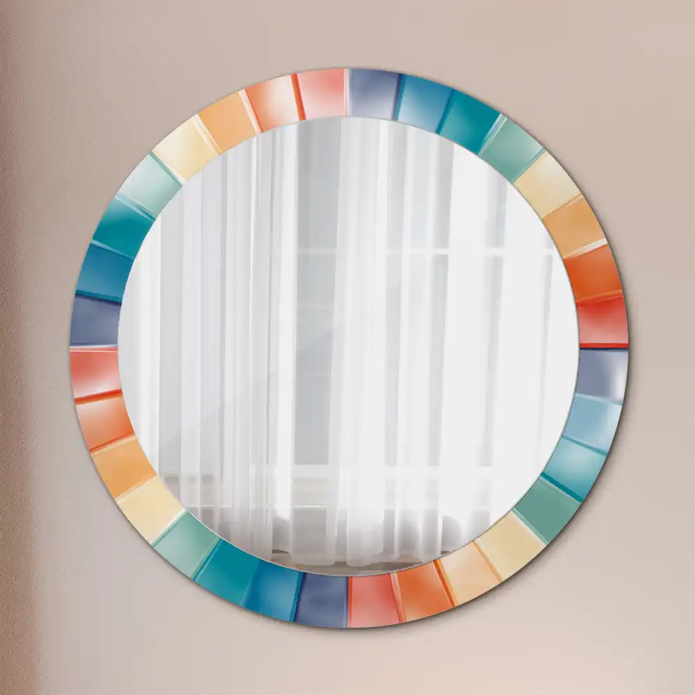 Round printed mirror Colorful Rays Tiles