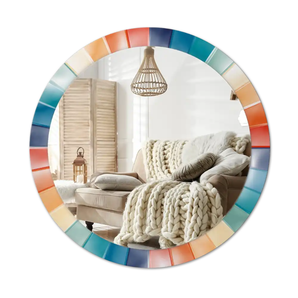 Round printed mirror Colorful Rays Tiles