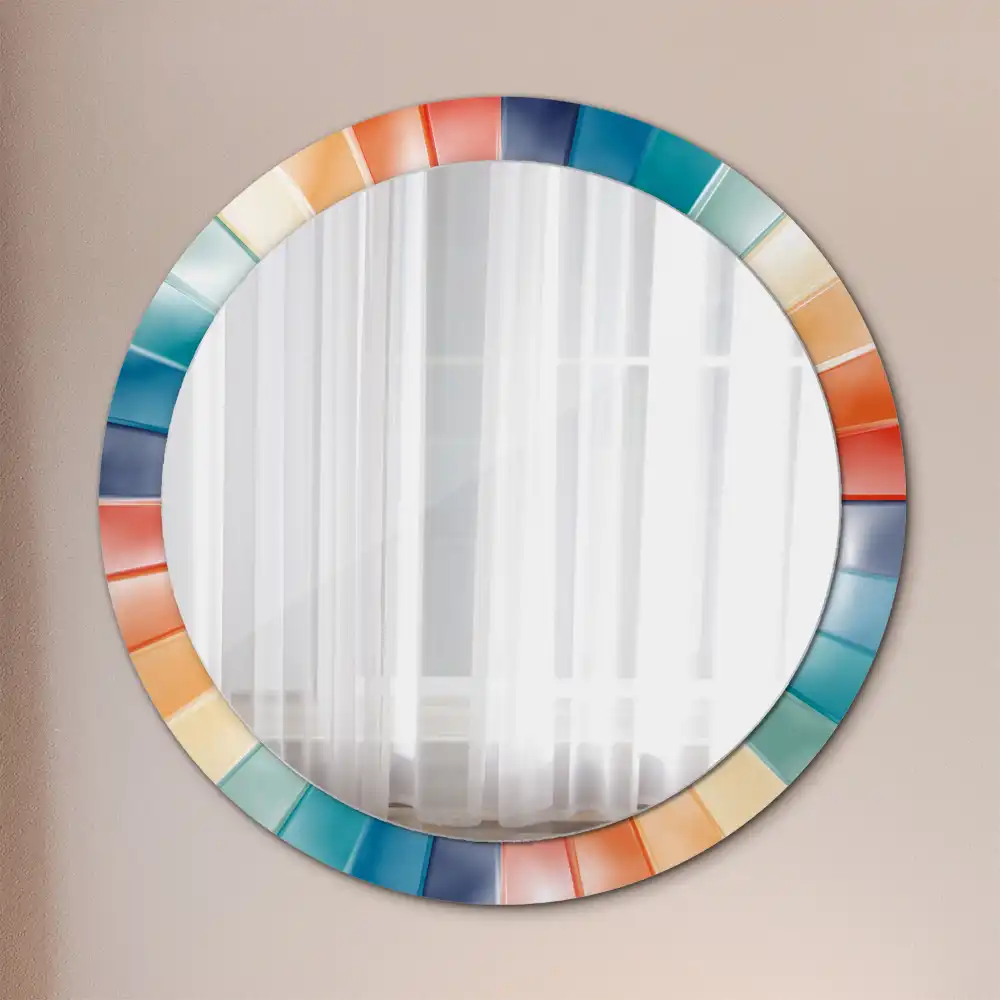 Round printed mirror Colorful Rays Tiles