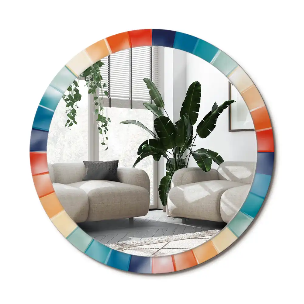 Round printed mirror Colorful Rays Tiles