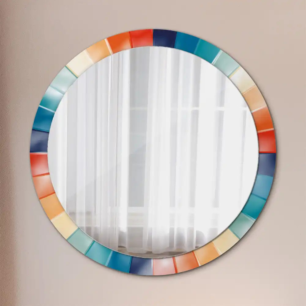 Round printed mirror Colorful Rays Tiles