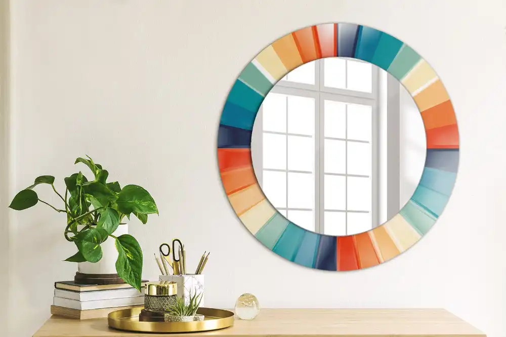 Round printed mirror Colorful Rays Tiles