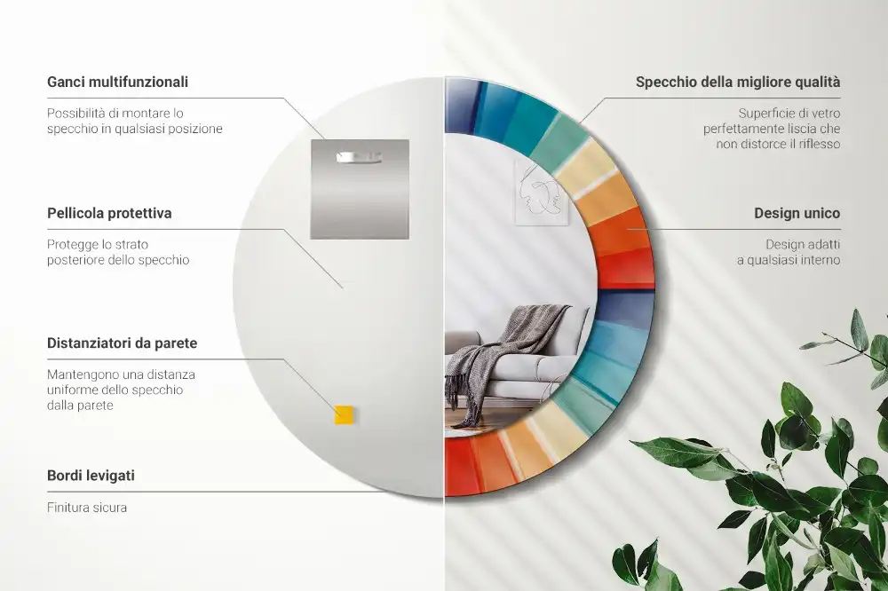 Round printed mirror Colorful Rays Tiles