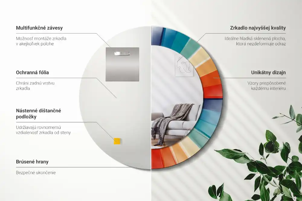 Round printed mirror Colorful Rays Tiles