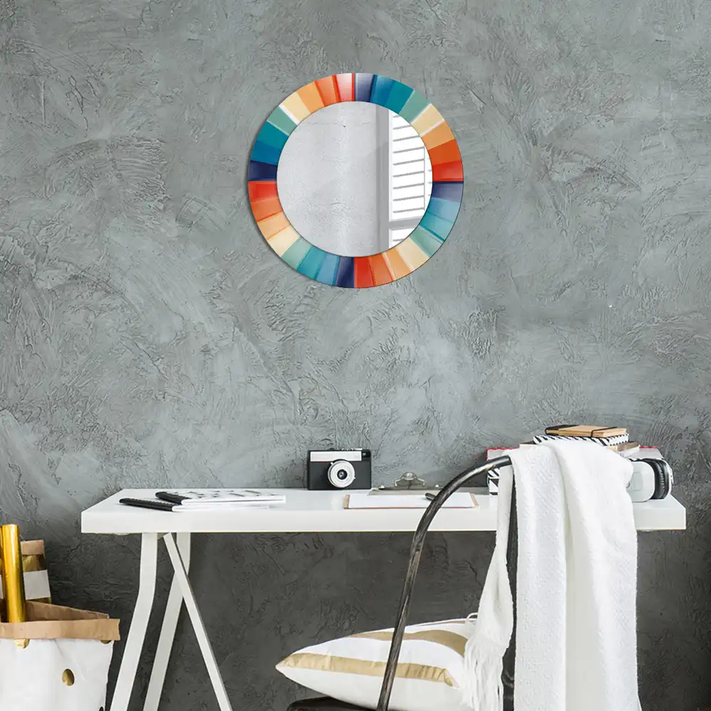 Round printed mirror Colorful Rays Tiles