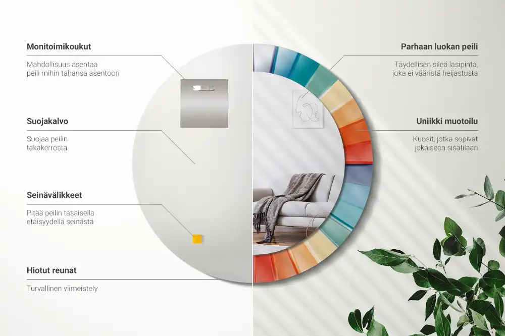 Round printed mirror Colorful Rays Tiles