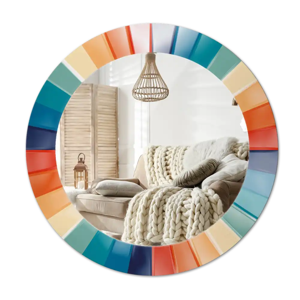 Round printed mirror Colorful Rays Tiles