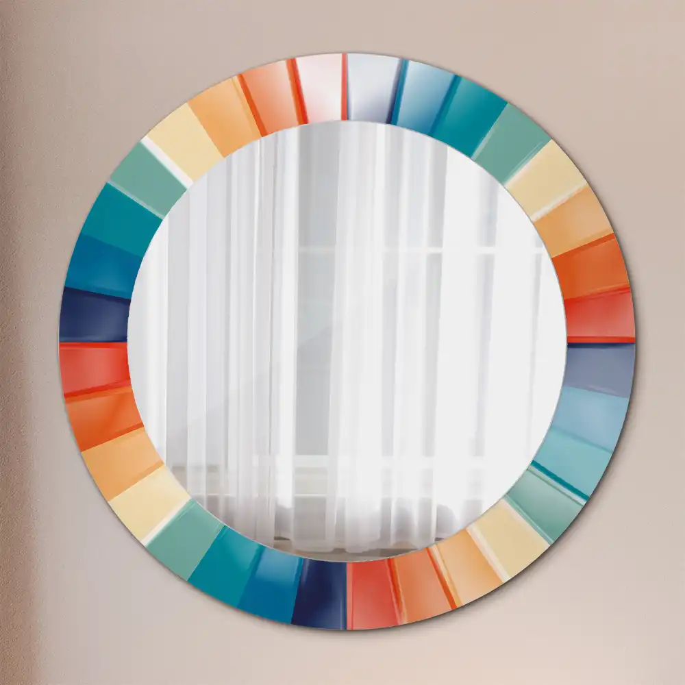 Round printed mirror Colorful Rays Tiles