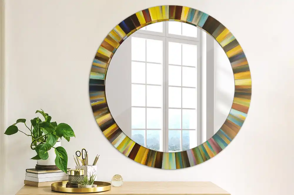 Round wall mirror decor Colorful rays