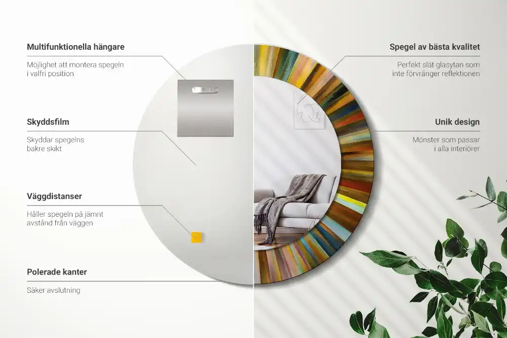 Round wall mirror decor Colorful rays