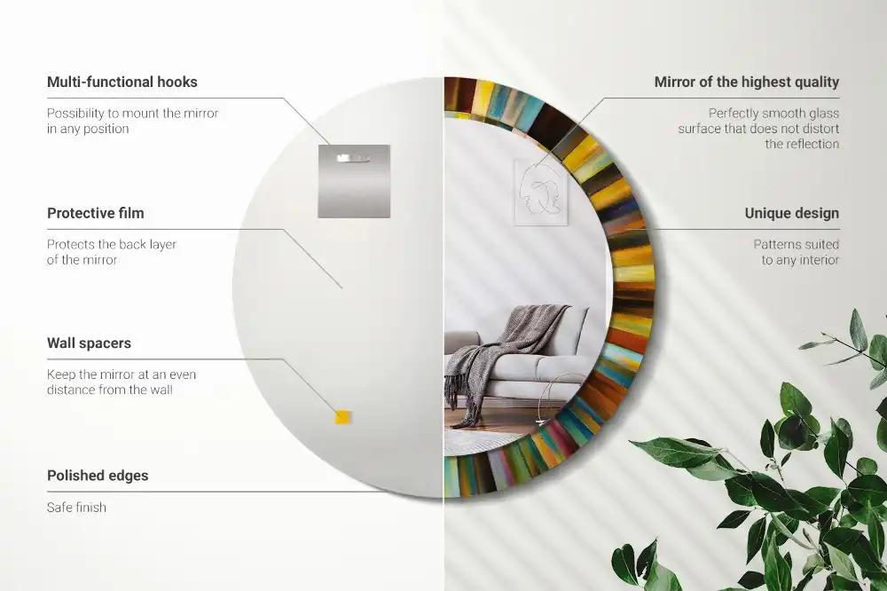 Round wall mirror decor Colorful rays